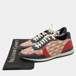 Pre Owned CH Carolina Herrera Size 41.5 Tricolor signature print Canvas Leather Low Top Sneakers