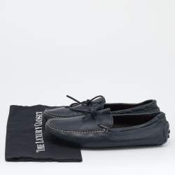 Pre Owned CH Carolina Herrera Navy Blue Leather Slip On Loafers Size 41