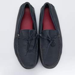 Pre Owned CH Carolina Herrera Navy Blue Leather Slip On Loafers Size 41