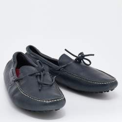 Pre Owned CH Carolina Herrera Navy Blue Leather Slip On Loafers Size 41