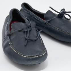 Pre Owned CH Carolina Herrera Navy Blue Leather Slip On Loafers Size 41