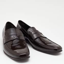 Pre Owned CH Carolina Herrera Brown Patent Leather Penny Loafers Size 42.5