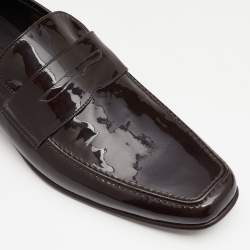 Pre Owned CH Carolina Herrera Brown Patent Leather Penny Loafers Size 42.5