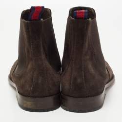 Pre Owned CH Carolina Herrera Dark Brown Suede Ankle Boots Size 42.5