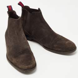 Pre Owned CH Carolina Herrera Dark Brown Suede Ankle Boots Size 42.5
