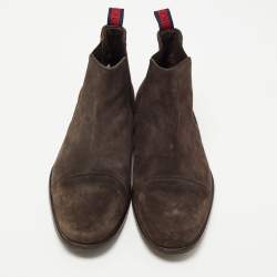 Pre Owned CH Carolina Herrera Dark Brown Suede Ankle Boots Size 42.5