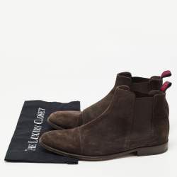 Pre Owned CH Carolina Herrera Dark Brown Suede Ankle Boots Size 42.5
