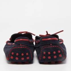 Pre Owned CH Carolina Herrera Navy Blue/Red Suede Bow Loafers Size 42