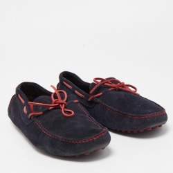 Pre Owned CH Carolina Herrera Navy Blue/Red Suede Bow Loafers Size 42