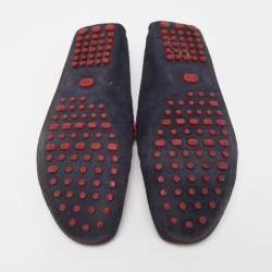 Pre Owned CH Carolina Herrera Navy Blue/Red Suede Bow Loafers Size 42