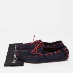 Pre Owned CH Carolina Herrera Navy Blue/Red Suede Bow Loafers Size 42