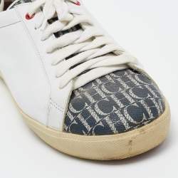 CH Carolina Herrera White/Beige Leather and Canvas Low Top Sneakers Size 43.5 