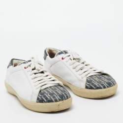 CH Carolina Herrera White/Beige Leather and Canvas Low Top Sneakers Size 43.5 