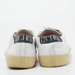 CH Carolina Herrera White/Beige Leather and Canvas Low Top Sneakers Size 43.5 
