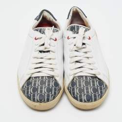 CH Carolina Herrera White/Beige Leather and Canvas Low Top Sneakers Size 43.5 