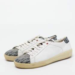 CH Carolina Herrera White/Beige Leather and Canvas Low Top Sneakers Size 43.5 