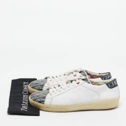 CH Carolina Herrera White/Beige Leather and Canvas Low Top Sneakers Size 43.5 