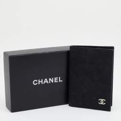 Pre Owned Chanel Black Quilted Caviar Leather CC Passport Holder