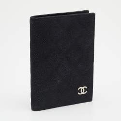Pre Owned Chanel Black Quilted Caviar Leather CC Passport Holder