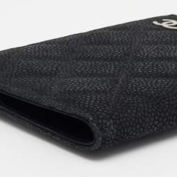 Pre Owned Chanel Black Quilted Caviar Leather CC Passport Holder
