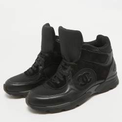 Chanel Black Leather And Suede CC High Top Sneakers Size 42