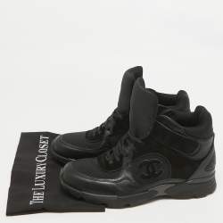 Chanel Black Leather And Suede CC High Top Sneakers Size 42