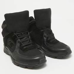 Chanel Black Leather And Suede CC High Top Sneakers Size 42