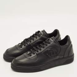 Pre Owned Chanel CC Size 46 Black Leather Lace Up Sneakers