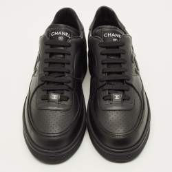 Pre Owned Chanel CC Size 46 Black Leather Lace Up Sneakers