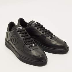 Pre Owned Chanel CC Size 46 Black Leather Lace Up Sneakers