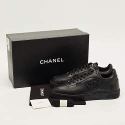 Pre Owned Chanel CC Size 46 Black Leather Lace Up Sneakers