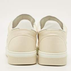 Pre Owned Chanel CC Size 46 White/Cream Leather and Canvas  Low Top Sneakers 