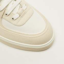 Pre Owned Chanel CC Size 46 White/Cream Leather and Canvas  Low Top Sneakers 