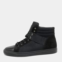 Chanel Black  Leather and Canvas  High-Top Sneakers Size 45 