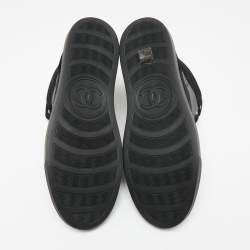 Chanel Black  Leather and Canvas  High-Top Sneakers Size 45 