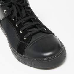 Chanel Black  Leather and Canvas  High-Top Sneakers Size 45 