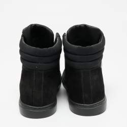 Chanel Black  Leather and Canvas  High-Top Sneakers Size 45 