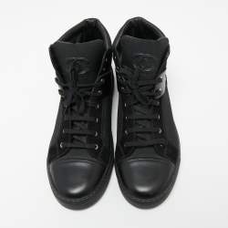 Chanel Black  Leather and Canvas  High-Top Sneakers Size 45 