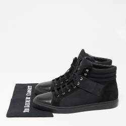 Chanel Black  Leather and Canvas  High-Top Sneakers Size 45 