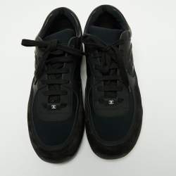Chanel Black Suede, Nylon and Leather CC Low-Top Sneakers Size 45