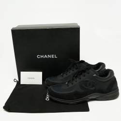 Chanel Black Suede, Nylon and Leather CC Low-Top Sneakers Size 45