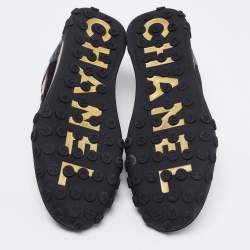 Pre Owned Chanel Black/Gold Leather and Suede CC Low-Top Sneakers Size 41.5