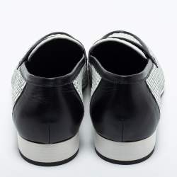 Chanel White/Black Woven Leather Penny Loafers Size 44