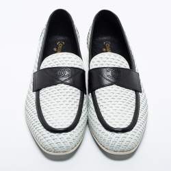 Chanel White/Black Woven Leather Penny Loafers Size 44