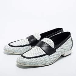 Chanel White/Black Woven Leather Penny Loafers Size 44 Chanel