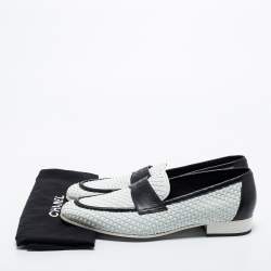 Chanel White/Black Woven Leather Penny Loafers Size 44