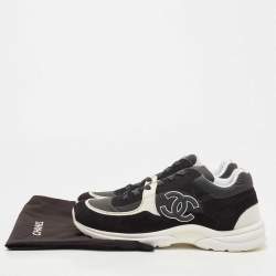 Chanel Black Suede and Fabric CC Low Top Sneakers Size 46