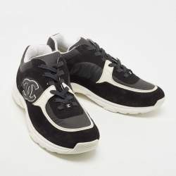 Chanel Black Suede and Fabric CC Low Top Sneakers Size 46