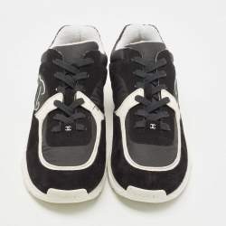 Chanel Black Suede and Fabric CC Low Top Sneakers Size 46