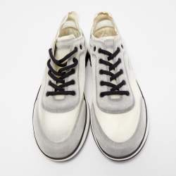 Pre Owned Chanel Cream/Black Mesh Lycra CC Low Top Sneakers Size 46